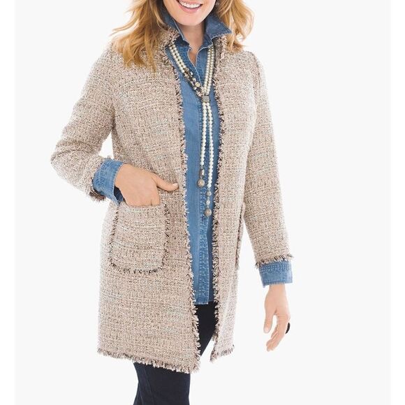 Chico’s Chic Textured Cream Jacket Open Front size 2 US S 4 Cardigan - Picture 1 of 13